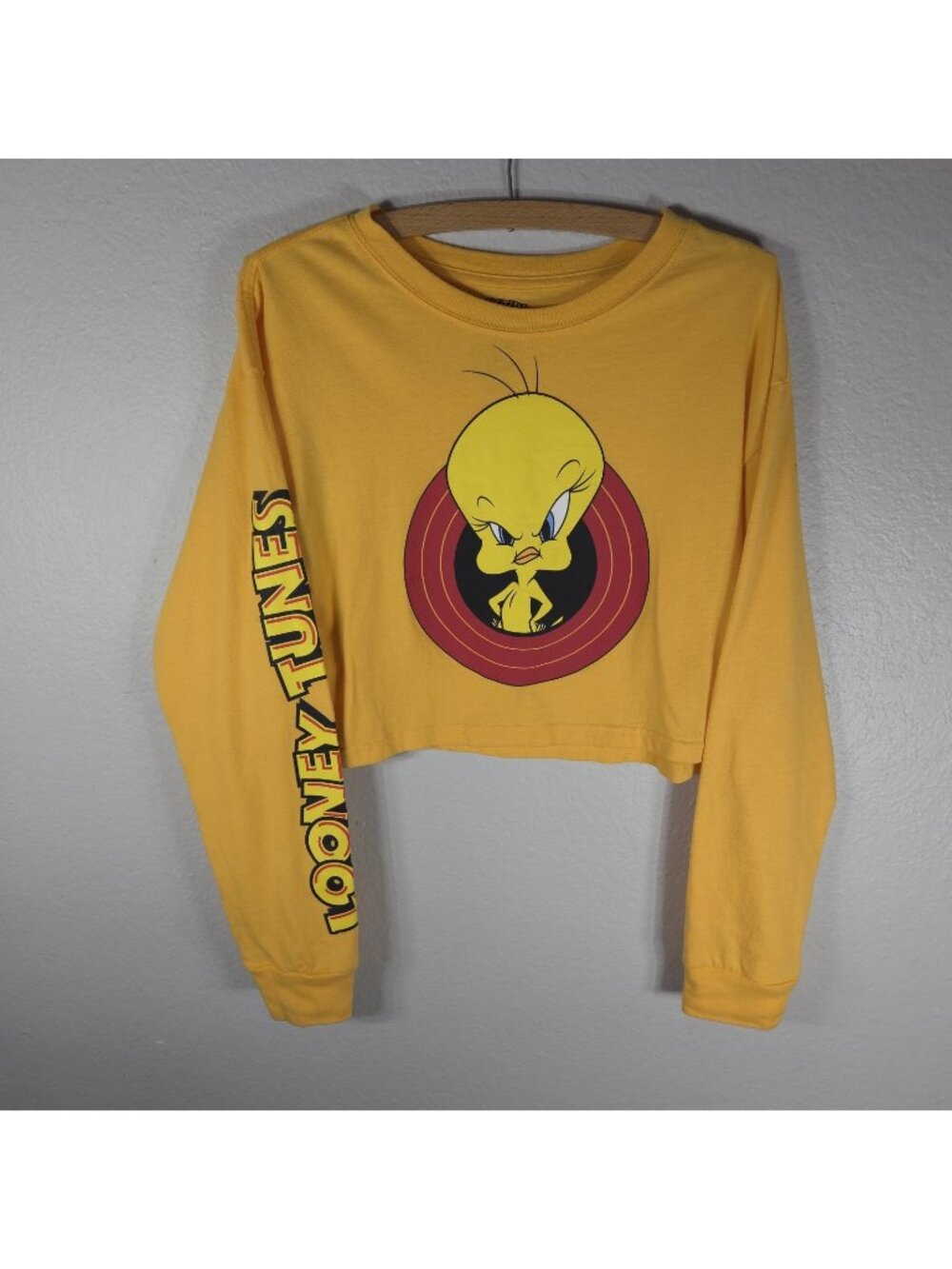 Looney Tunes Tweety Bird Long Sleeve Cropped Size S T Shirt Yellow Warner Bros
